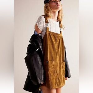 Free People We the free overall smock mini cord top dress bronze brown